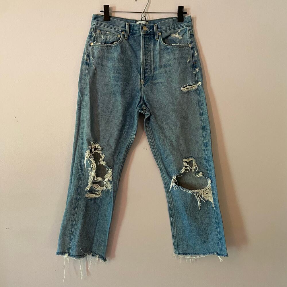 Agolde 90s Mid Rise Loose Fit Distressed Jeans Button Fly Frayed Women's size 26